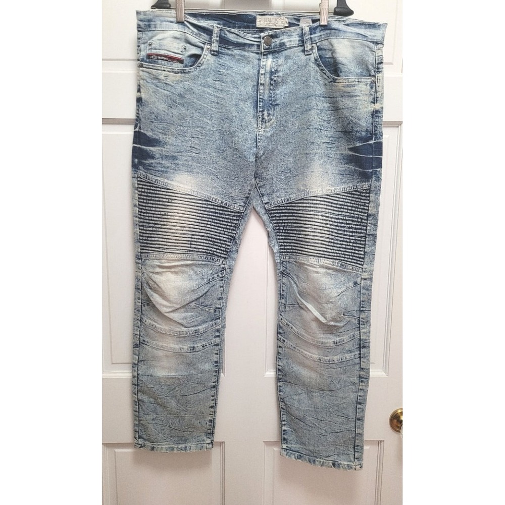 Akademiks Jeanius Men's Streetwear Biker Moto Stretch Jeans - 42W x 30L